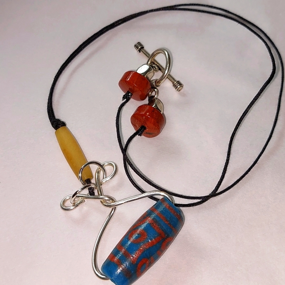 925 Silver Wrapped Bead With Red Jasper .HairPipe Bone Bead .